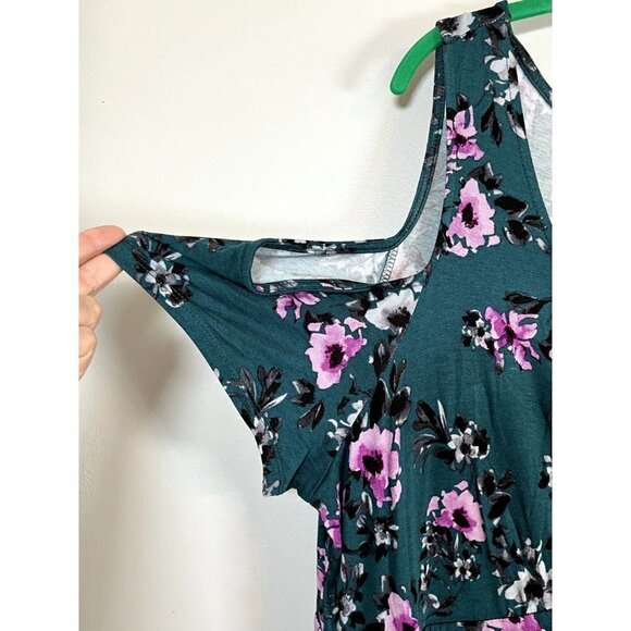 Torrid Dress 22 Green Midi Floral Cold Shoulder Feminine Tropical Retro Boho 80s - Picture 6 of 15